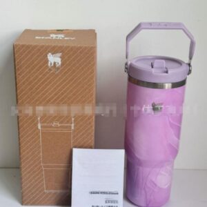 Gourde Stanley IceFlow Flip Straw Tumbler 30 OZ / 887 mL avec anse — violet / lilas marbré, anse et couvercle mauves