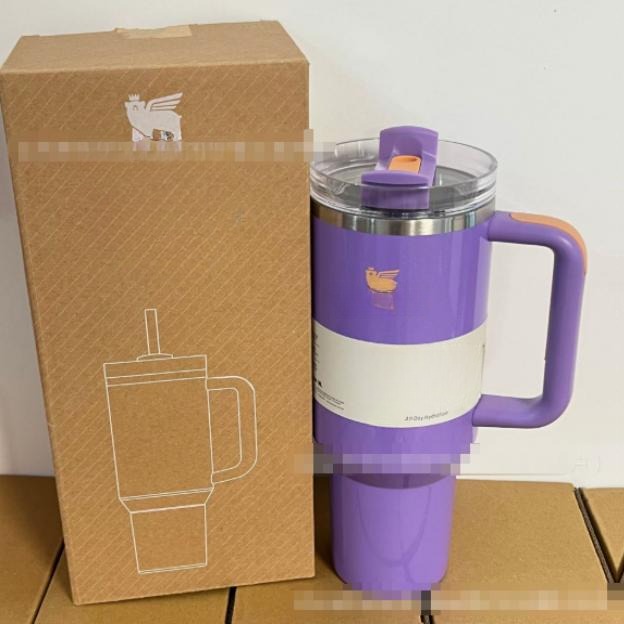 Gourde Stanley Quencher H2.0 Tumbler 40 oz | 1.18 L avec anse — violet avec anse orange