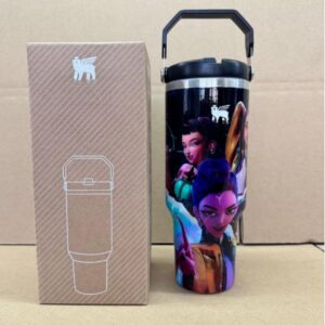 Gourde Stanley Quencher H2.0 Tumbler 40 OZ / 1.18L avec anse — noir, édition K-pop Demon Hunters / Huntr/x