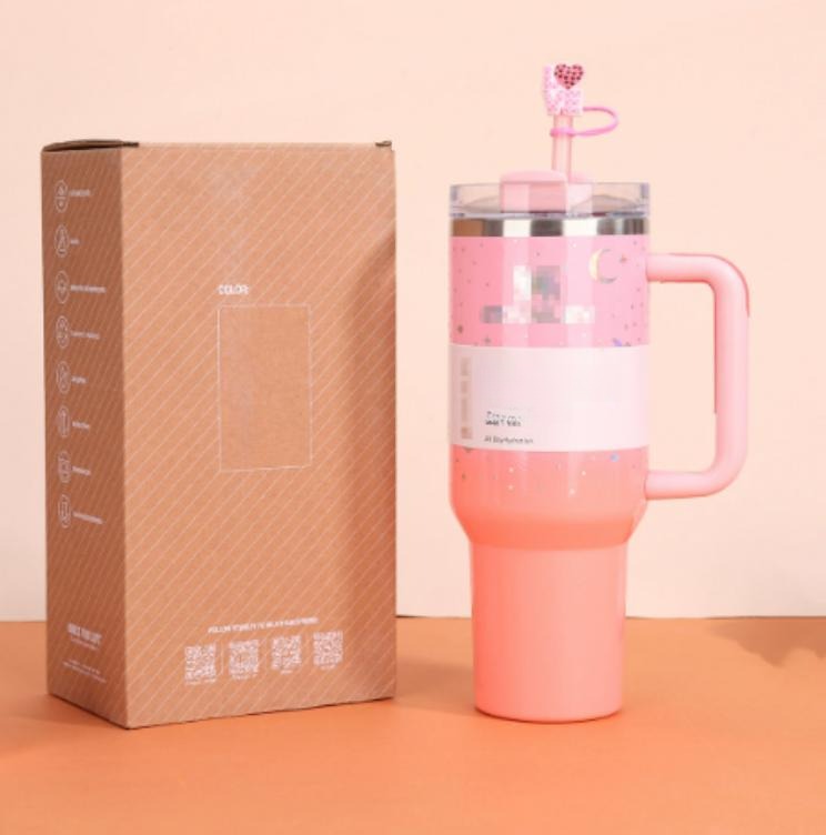 Gourde Stanley Quencher H2.0 Tumbler avec anse — rose, motif aucun personnage