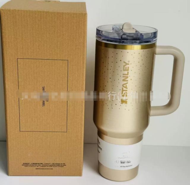 Gourde Stanley Quencher ProTour Tumbler avec anse — doré / champagne, motif surface mouchetée/pointillée dorée