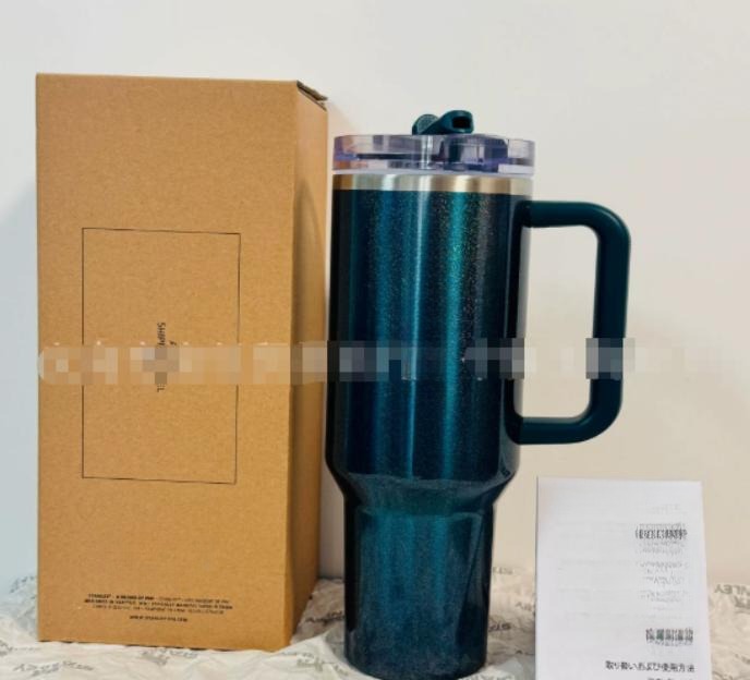 Gourde Stanley Quencher Tumbler avec anse — bleu-vert canard (sarcelle) scintillant
