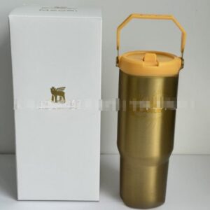 Gourde Stanley Quencher Tumbler avec anse — doré, anse et couvercle jaunes, édition Messi