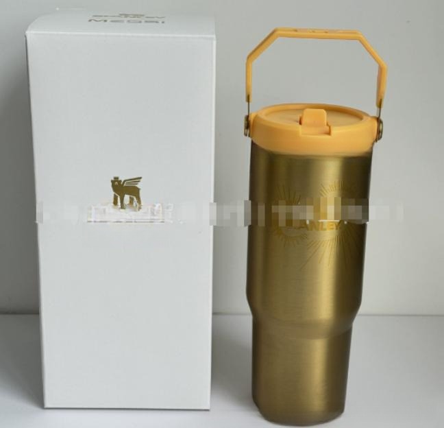 Gourde Stanley Quencher Tumbler avec anse — doré, anse et couvercle jaunes, édition Messi
