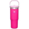 Gourde Stanley Quencher Tumbler avec anse — rose fuchsia avec couvercle et poignée rose clair