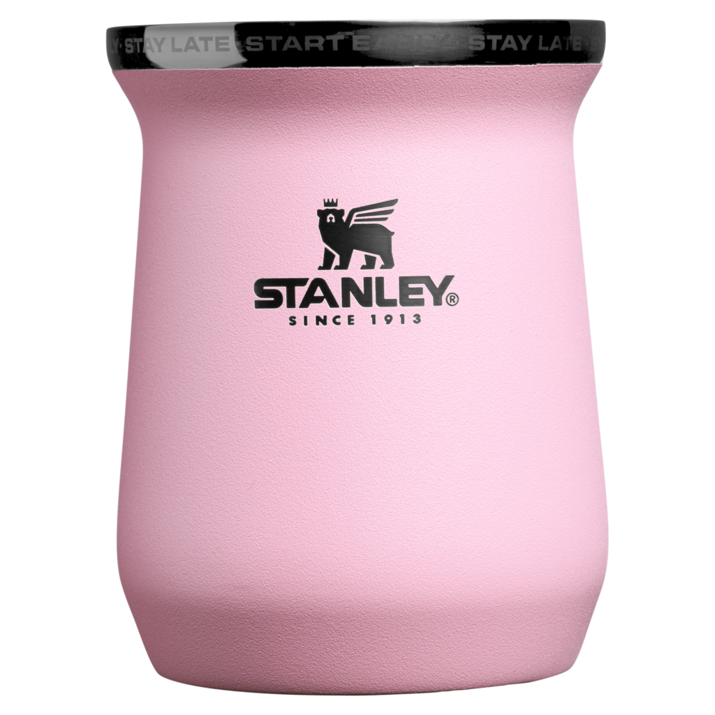 Gourde Stanley Quencher Tumbler avec anse — rose pâle avec couvercle et anse noirs, édition Messi