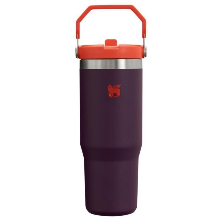 Gourde Stanley Quencher Tumbler avec anse — violet foncé/aubergine avec couvercle et poignée orange